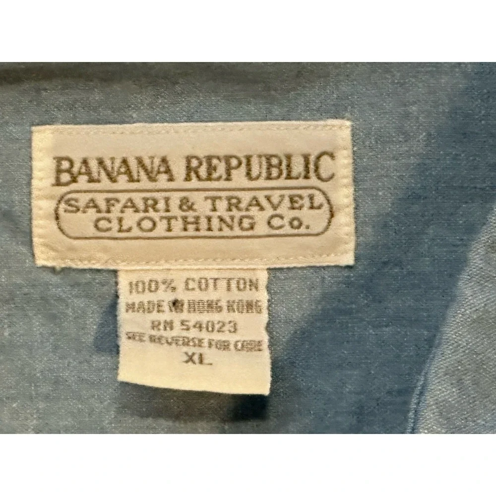 VTG  Banana Republic Safari Travel Clothing Embroidered Dog Sled Cotton Shirt XL